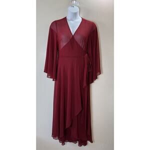 City Chic Womens Sheer Kimono Wrap Size XS 14 Burgundy Fairy Whimsigoth Fluttery